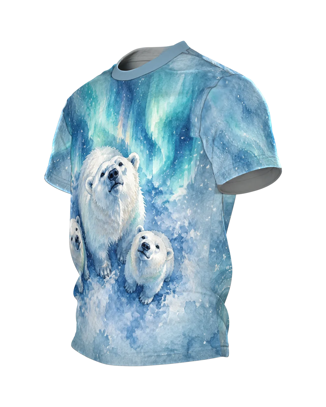 Eisbärfamilie T-Shirt: Drei Eisbären blicken zu dir auf, Seitenansicht rechts