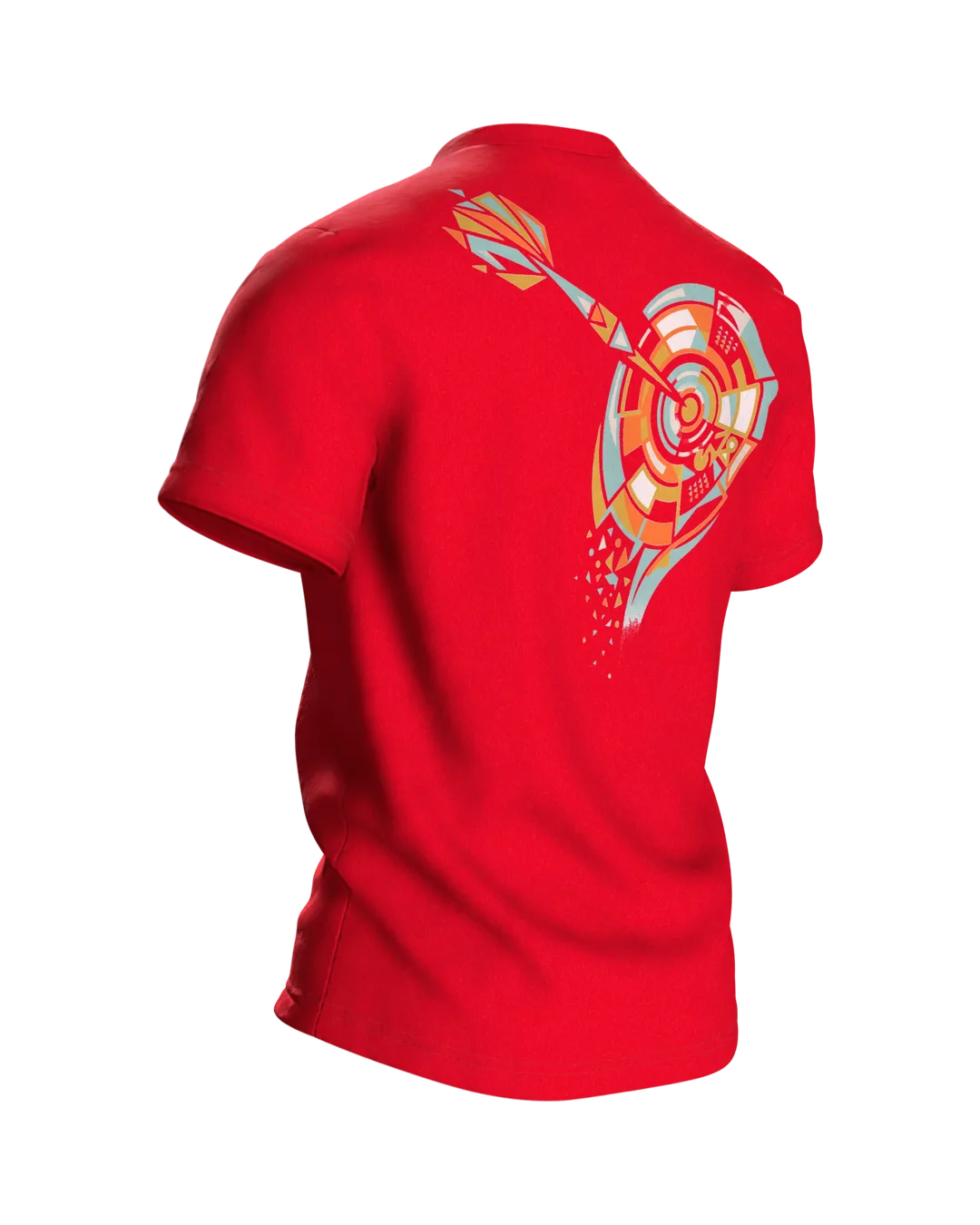 Darts Shirt 180: Scheibe in Scherben, geometrisch, Rückseite schräg rechts