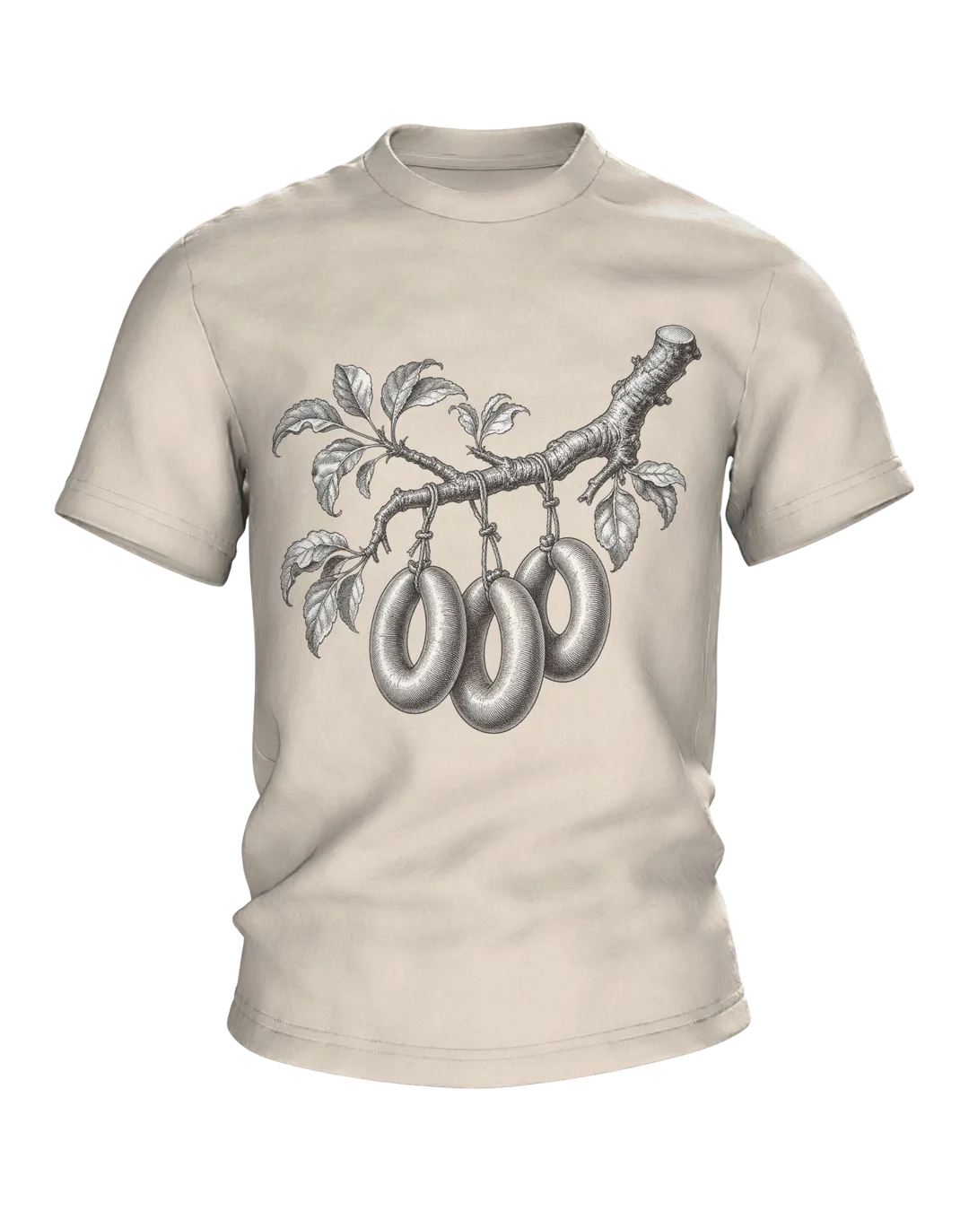 Sausage Tree Engraving T-shirt, Botanical Engraving with Sausage Branches in Black and White