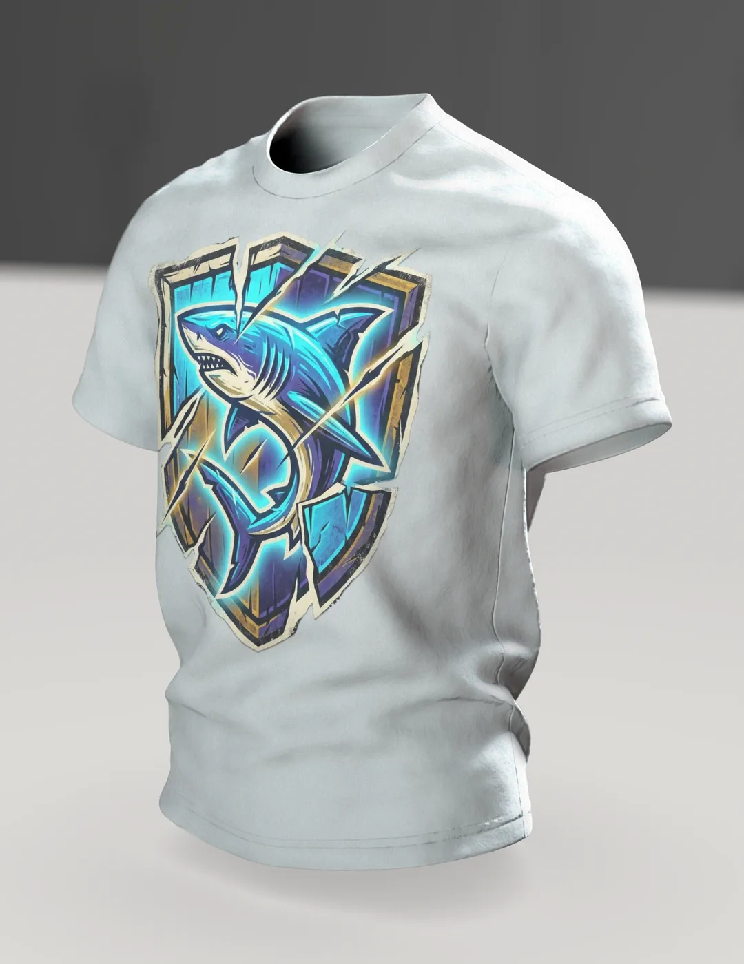 Hai Motiv-Shirt: Majestät des Ozeans, Im Raum, schräg