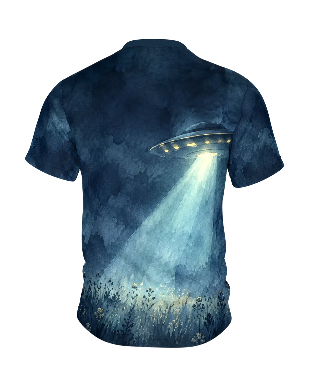Alien UFO T-Shirt in Watercolour: Encounter in the Rain, Back