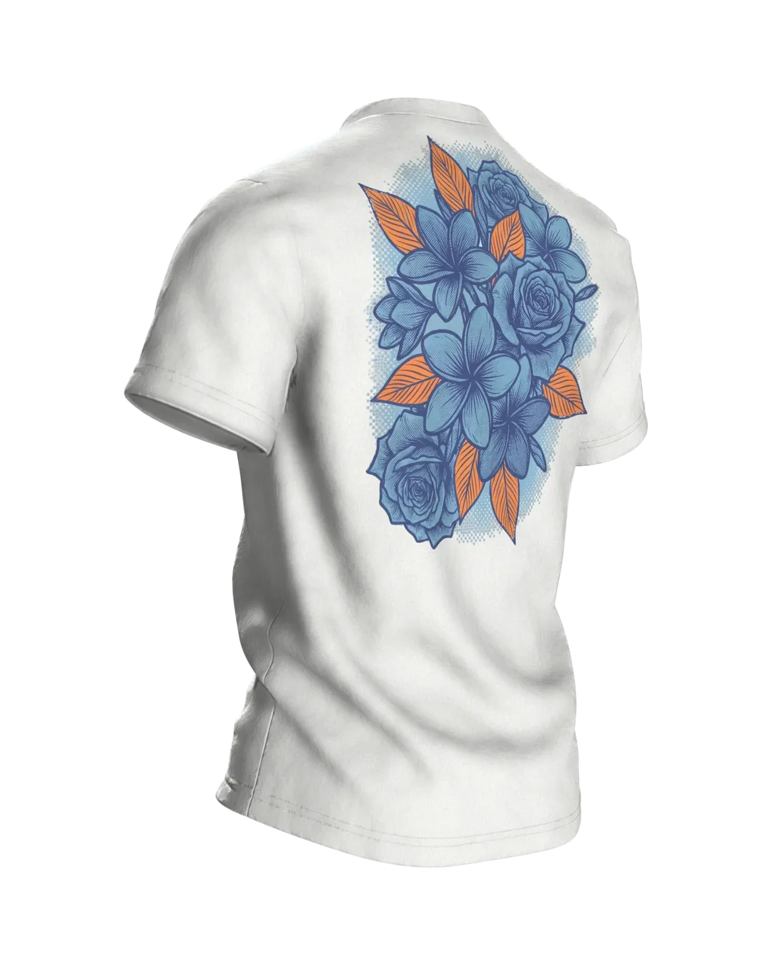 Hawaii Blumen Rosen Motiv-Shirt: Exotisches Design für dich, Rückseite schräg rechts