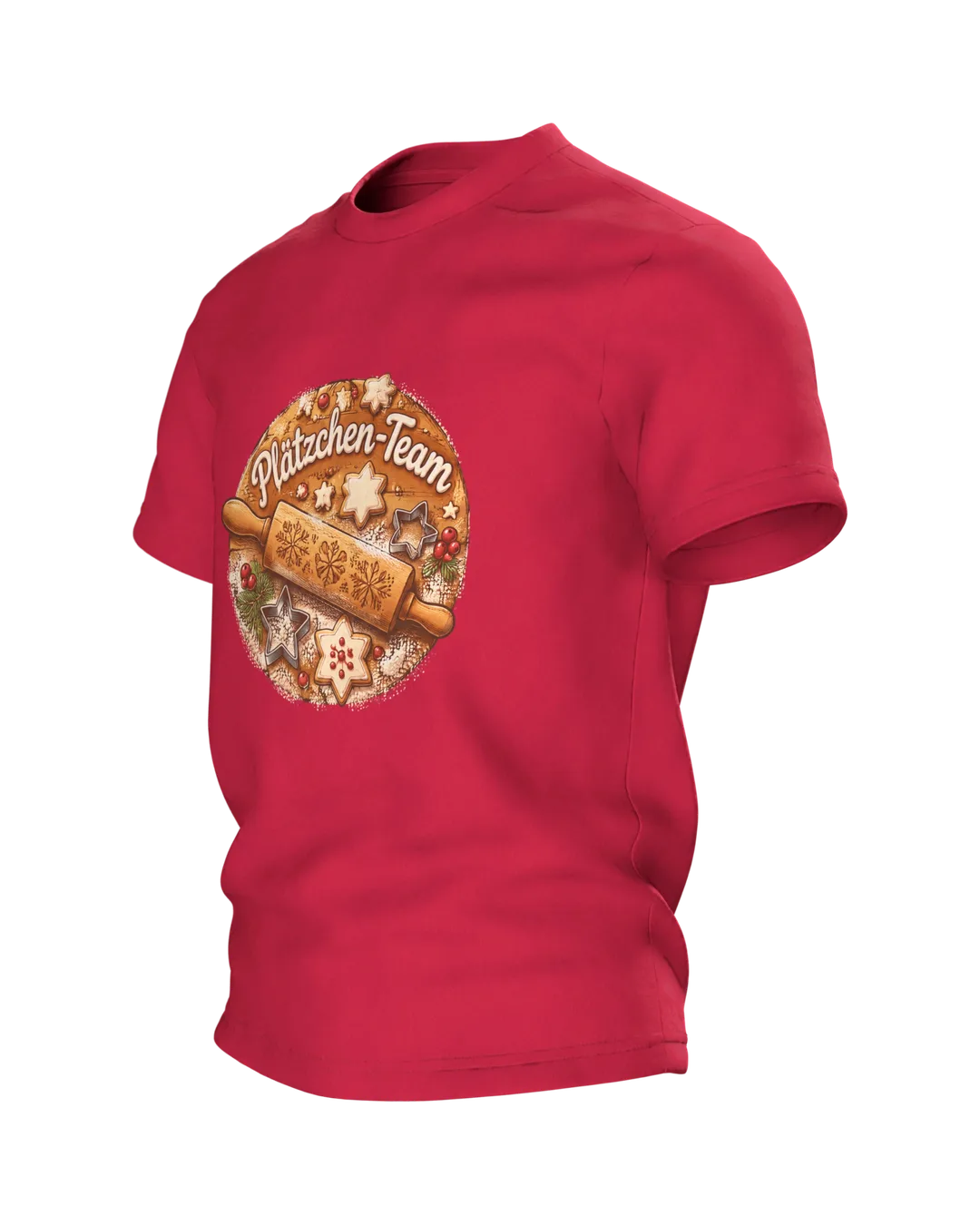 Plätzchen T-Shirt: Plätzchen-Team auf dem Backbrett, Seitenansicht rechts