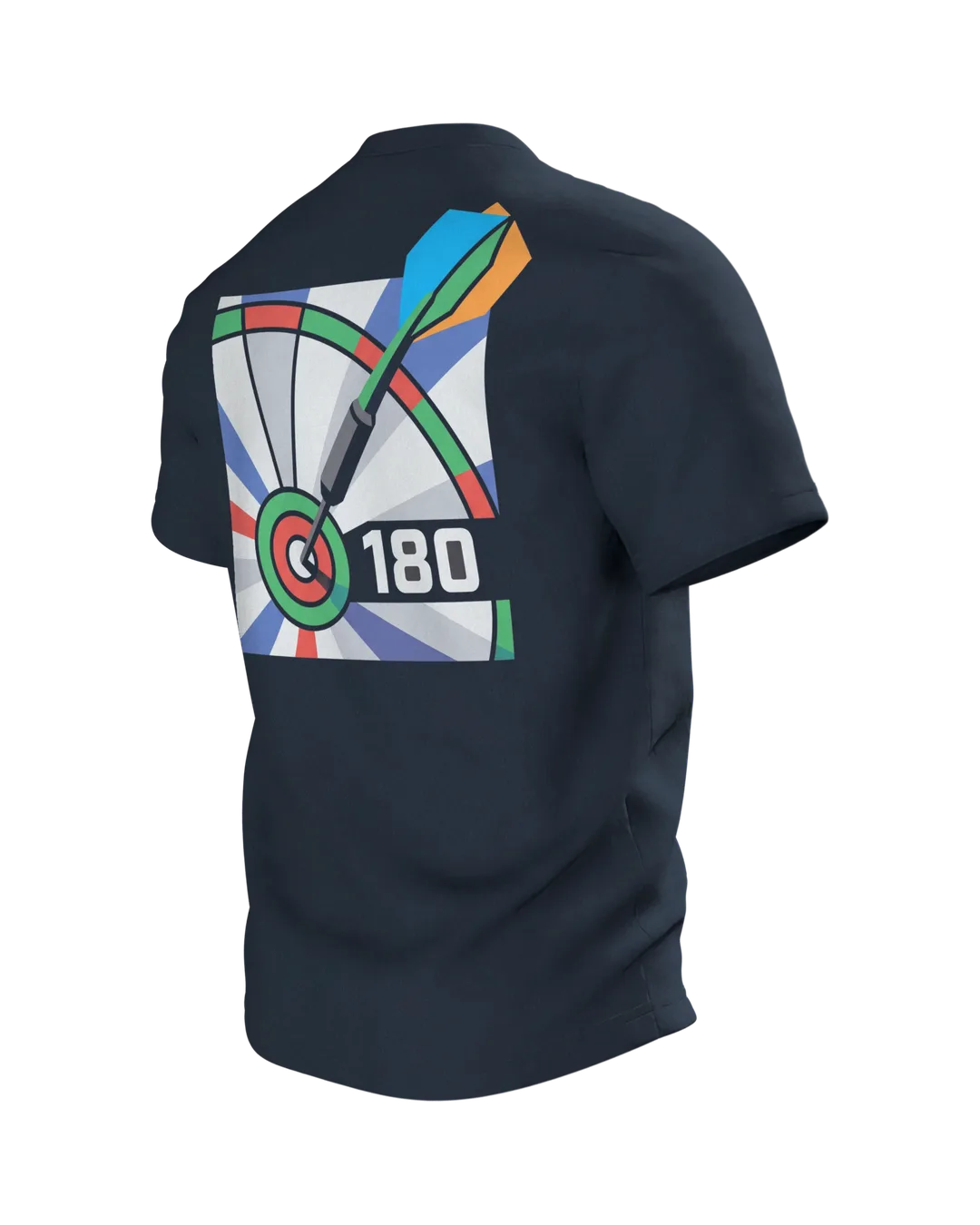 Darts T-Shirt: Bauplan einer 180 mit Triple 20, Rückseite schräg links