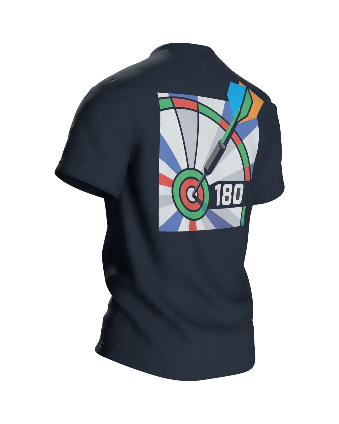 Darts T-Shirt: Bauplan einer 180 mit Triple 20, Rückseite schräg rechts