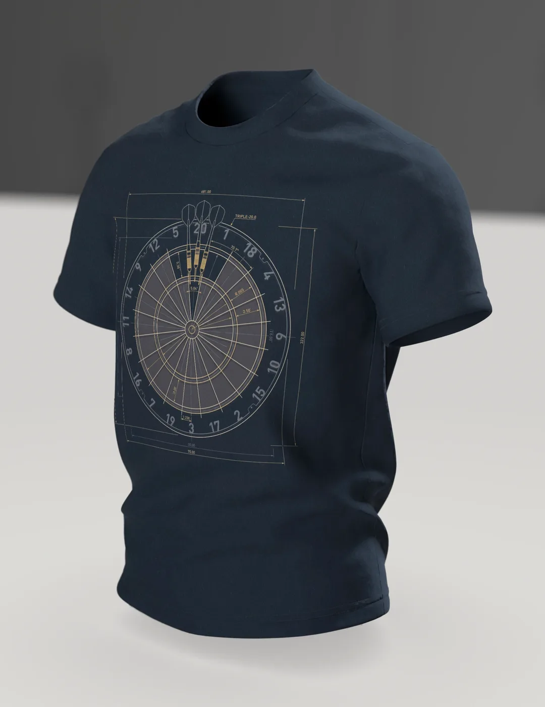 Darts T-Shirt: Blueprint of a 180, In context, angled