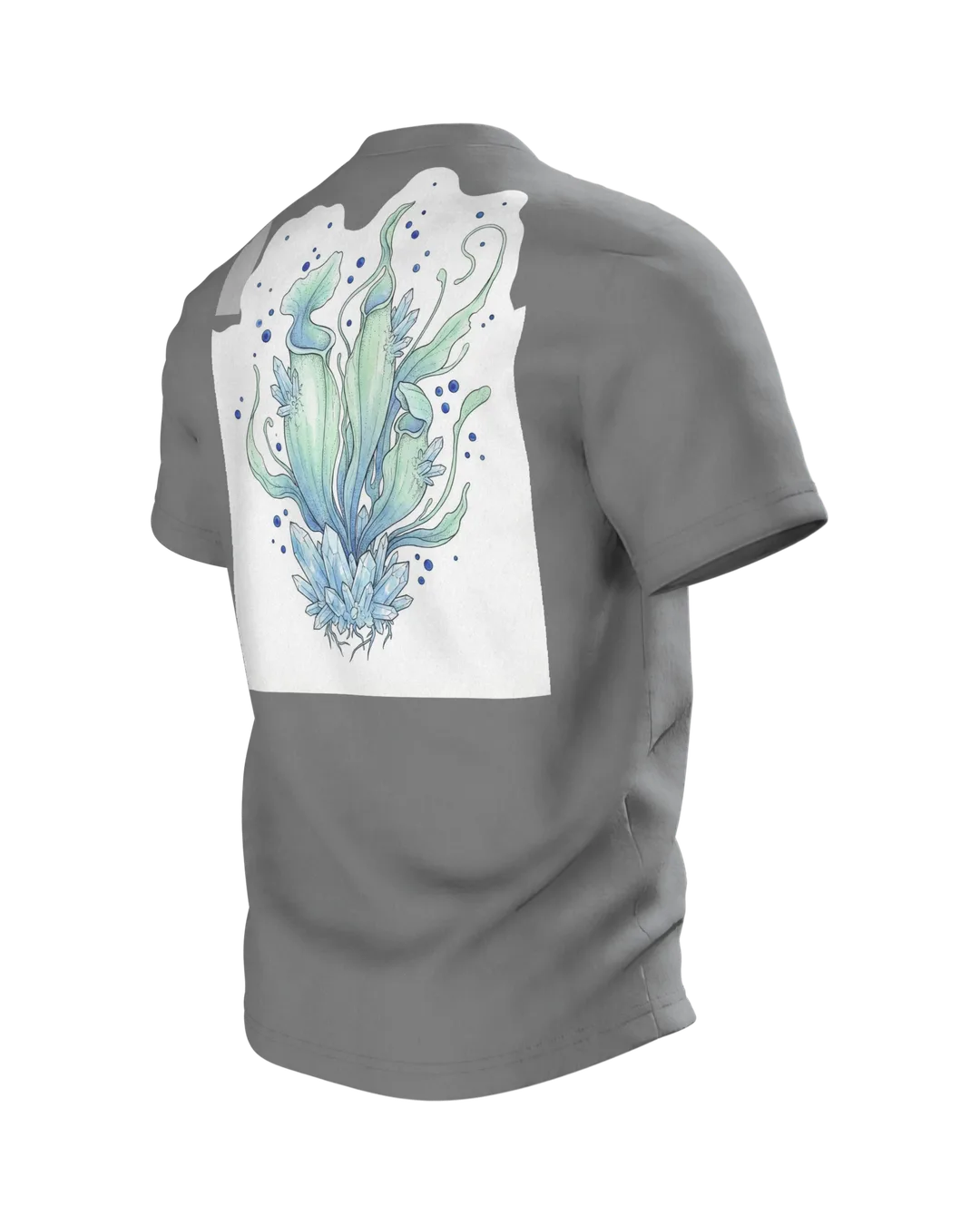Fleischfressende Pflanze mit Kristallen Motiv-Shirt: Mysteriöses, Rückseite schräg links