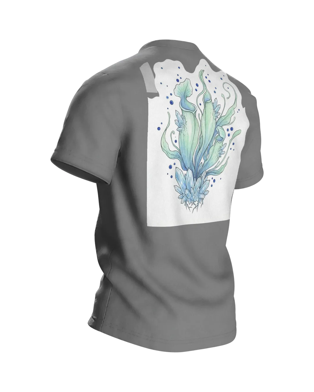 Fleischfressende Pflanze mit Kristallen Motiv-Shirt: Mysteriöses, Rückseite schräg rechts