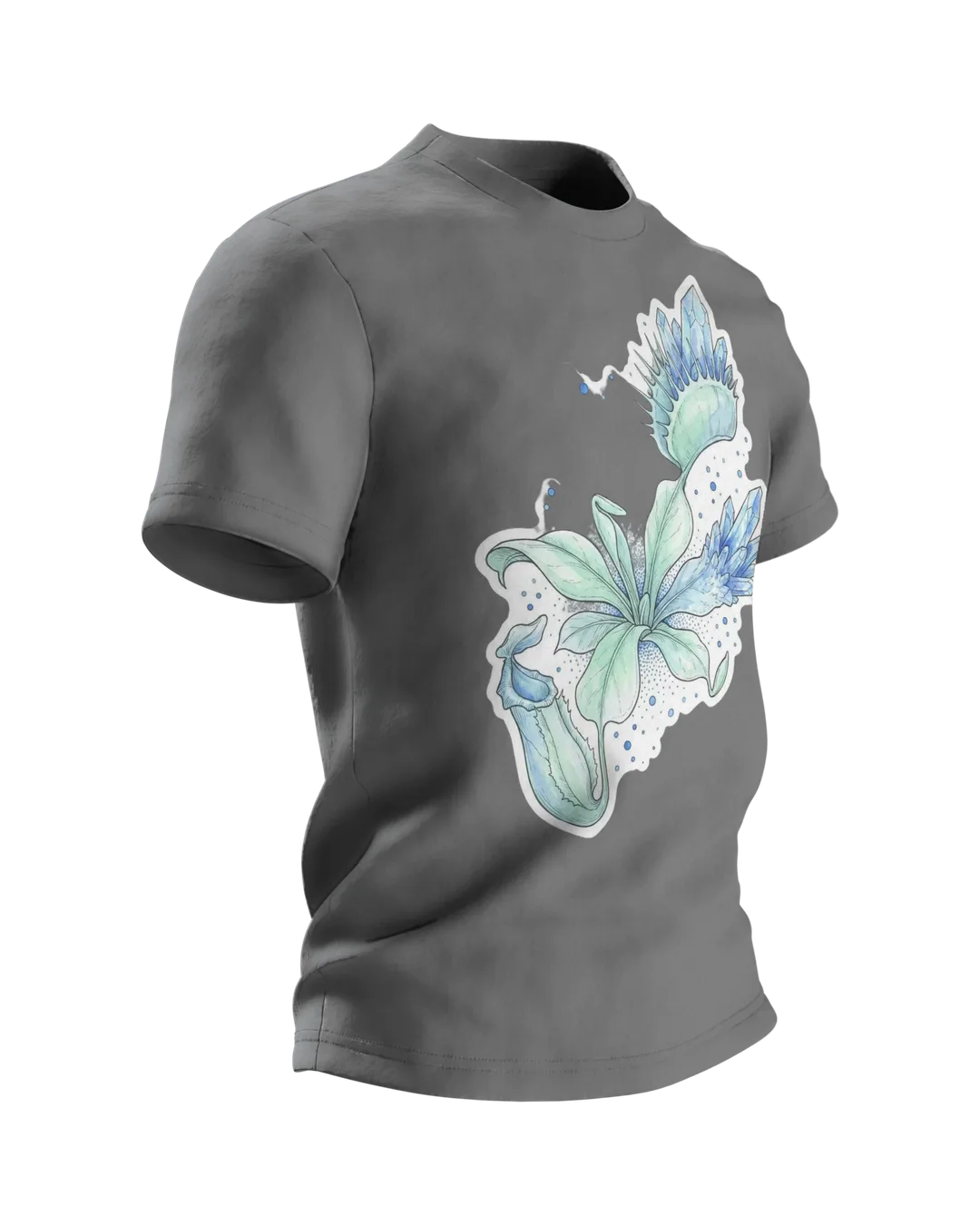 Fleischfressende Pflanze mit Kristallen Motiv-Shirt: Mysteriöses, Seitenansicht links
