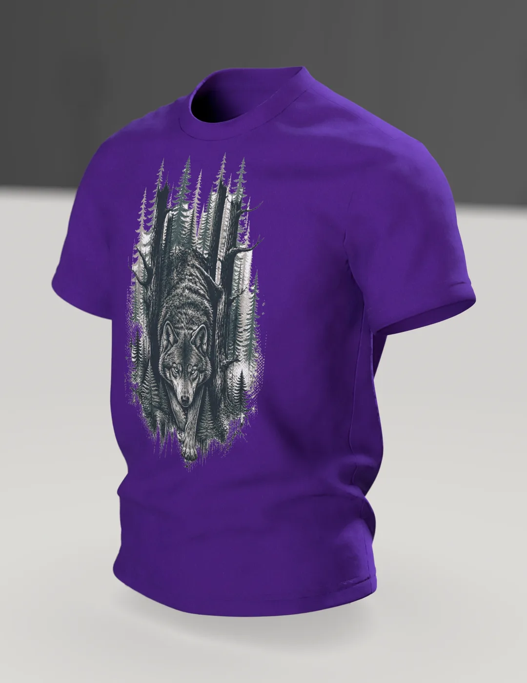 Forest Wolf T-Shirt: Wolf from the Misty Forest, In context, angled