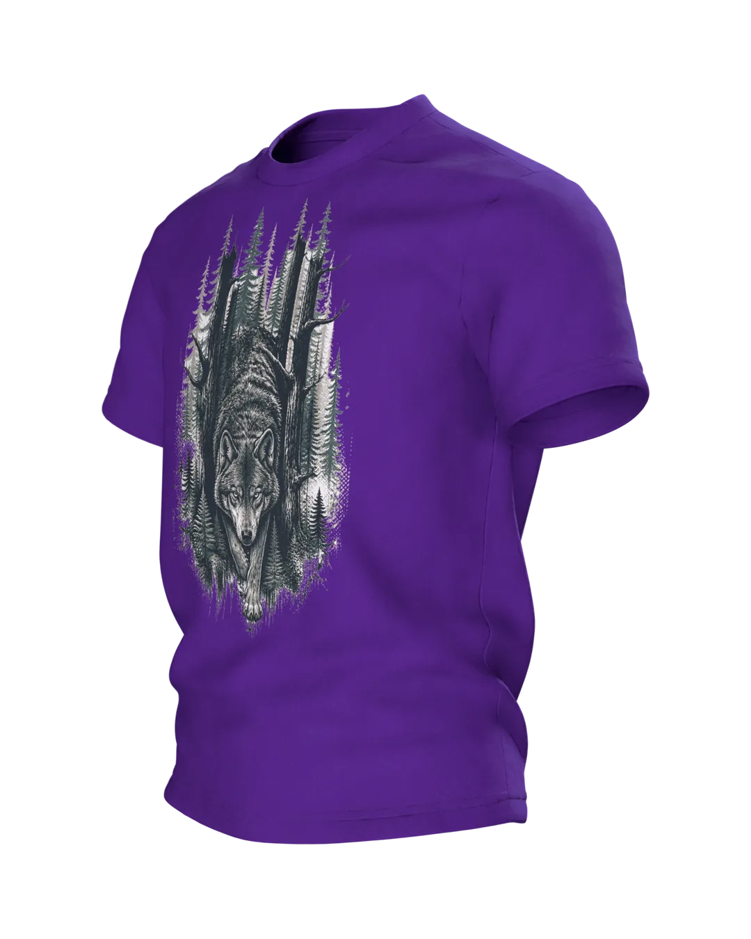 Forest Wolf T-Shirt: Wolf from the Misty Forest, Side view, right