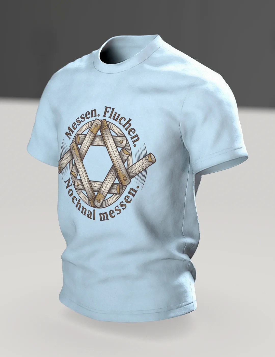Werkstatt Emblem Motiv-Shirt: Humorvoller Handwerker Look, Im Raum, schräg
