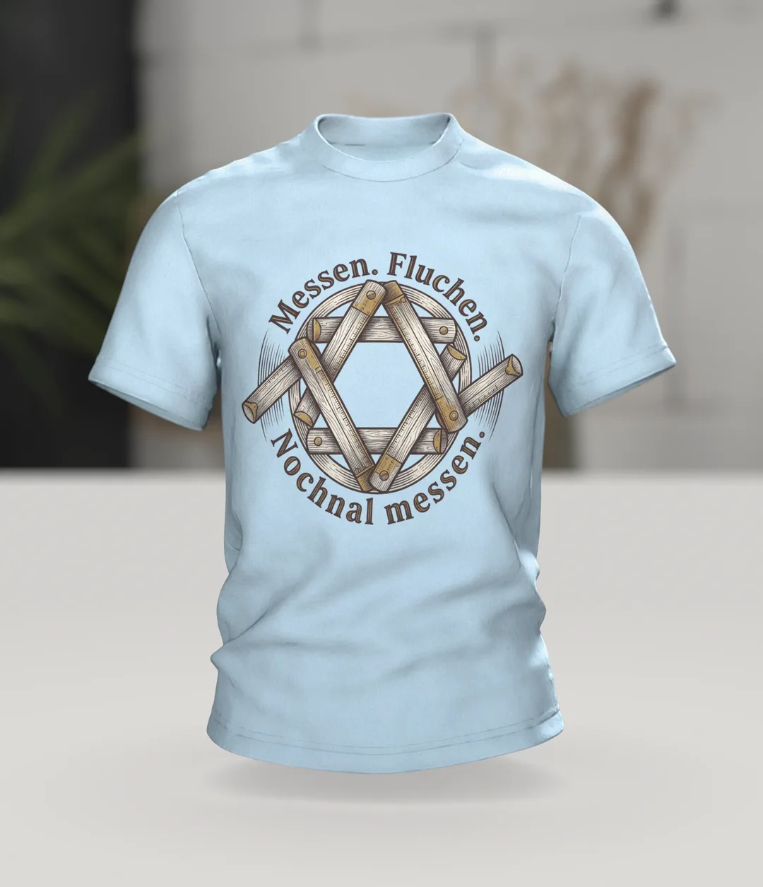 Werkstatt Emblem Motiv-Shirt: Humorvoller Handwerker Look, Im Raum