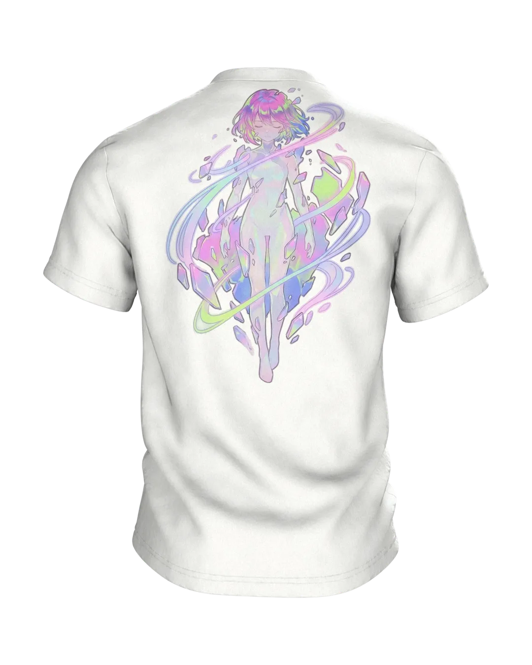 Anime Crystal T-shirt, Girl Portrait with Aurora Streaks in Pastel, Back