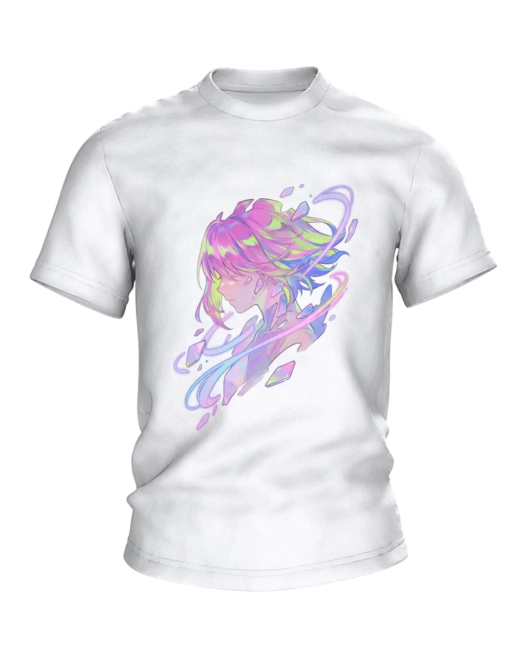 Anime Crystal T-shirt, Girl Portrait with Aurora Streaks in Pastel