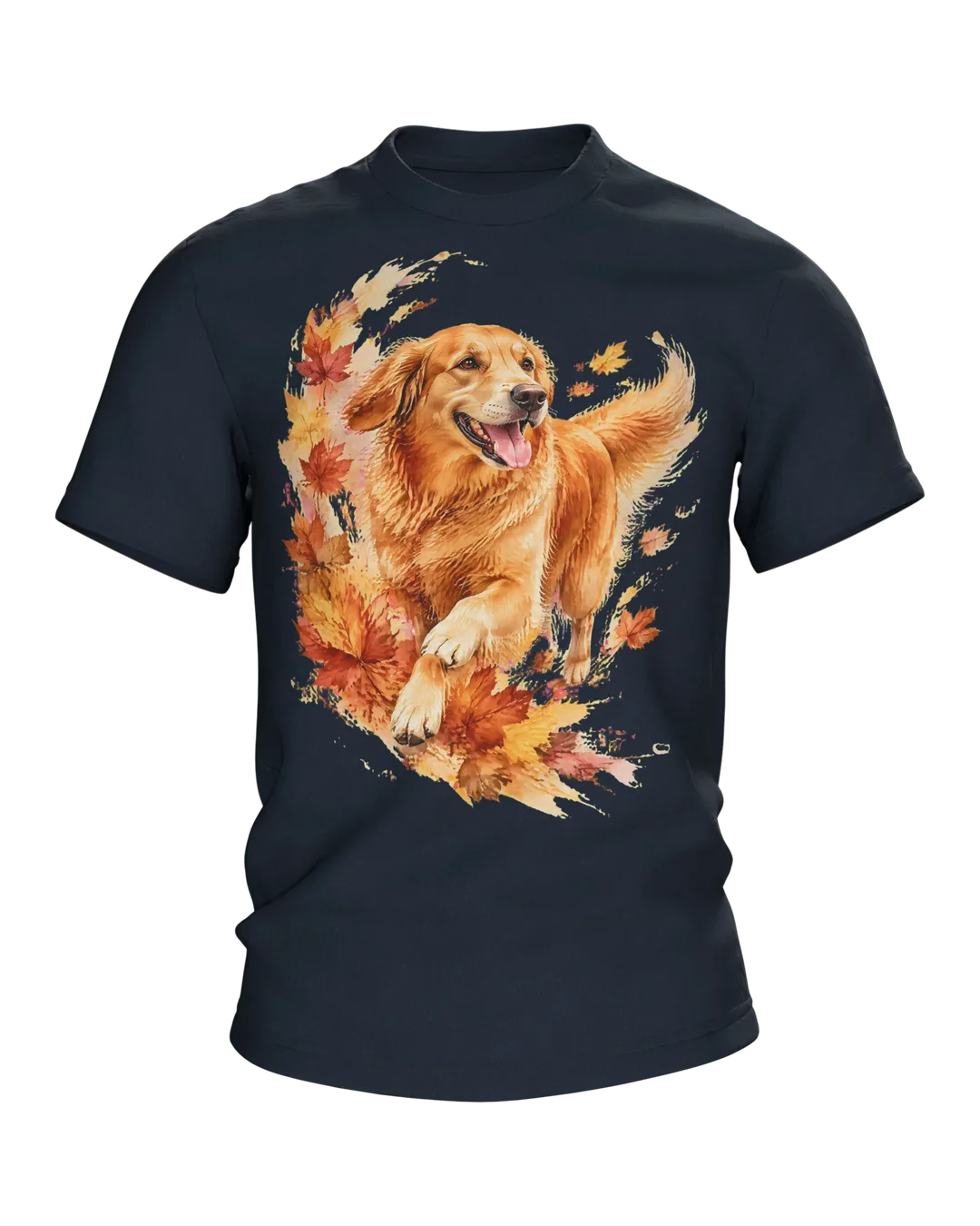 Golden Retriever Watercolor Shirt, Autumn Dog Portrait with Maple Leaves, Front and Back Design, Gift for Dog Dads