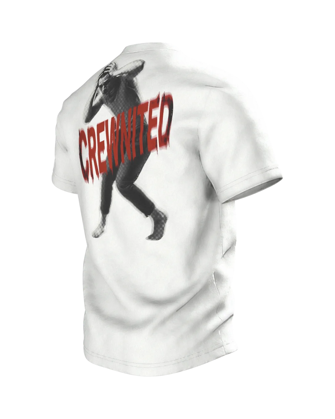 Crewnited Tanz T-Shirt, Halftone-Tänzer mit WN-Emblem und rotem Schriftzug, Rückseite schräg links