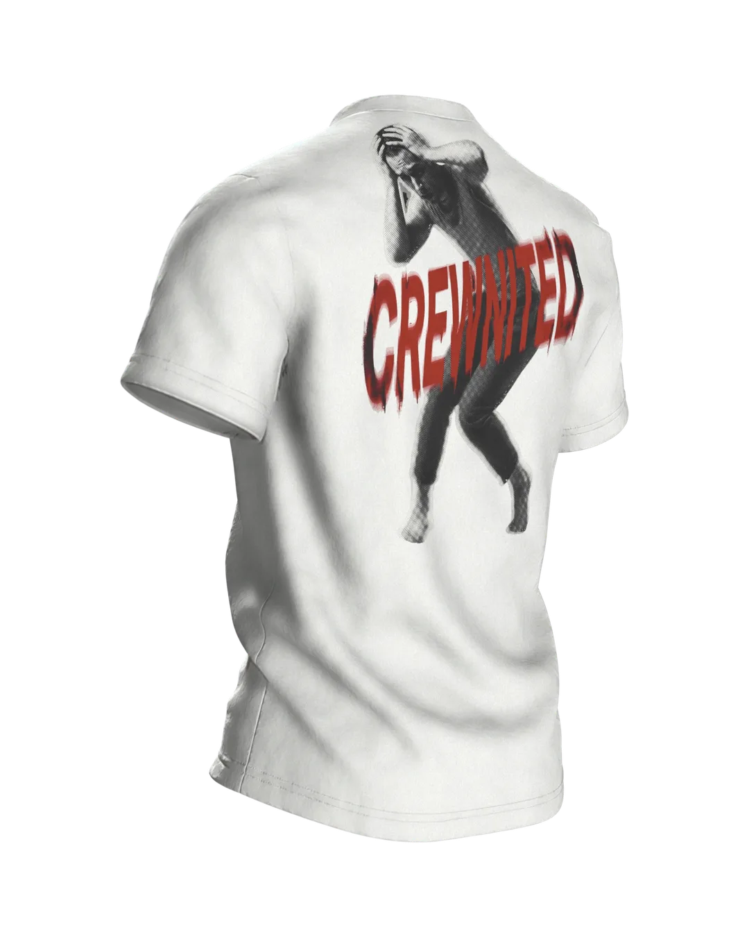 Crewnited Tanz T-Shirt, Halftone-Tänzer mit WN-Emblem und rotem Schriftzug, Rückseite schräg rechts