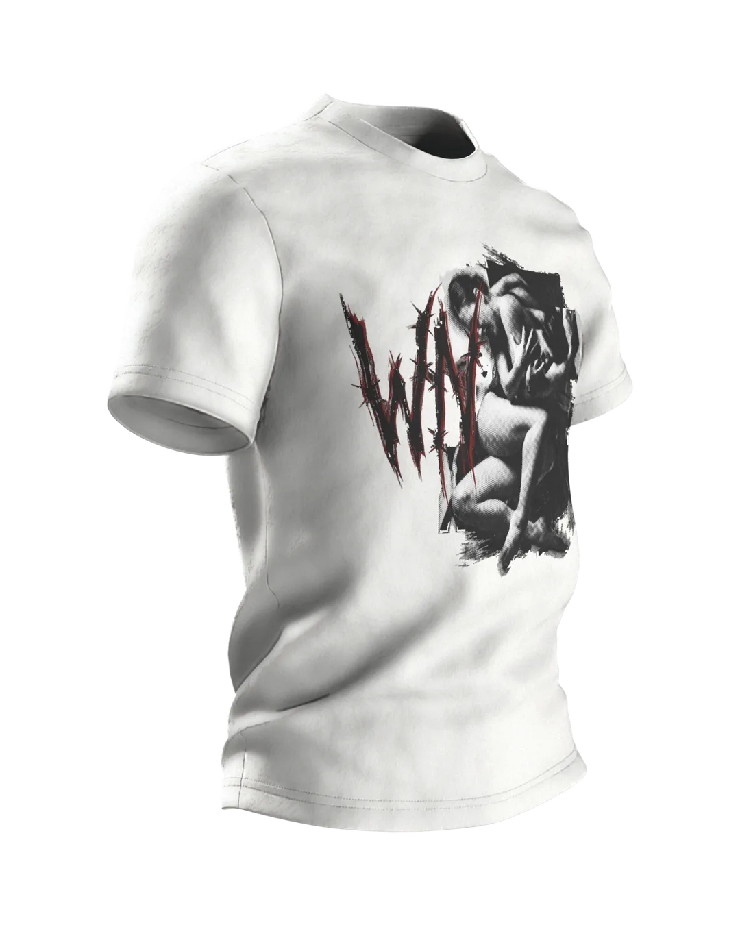Crewnited Tanz T-Shirt, Halftone-Tänzer mit WN-Emblem und rotem Schriftzug, Seitenansicht links