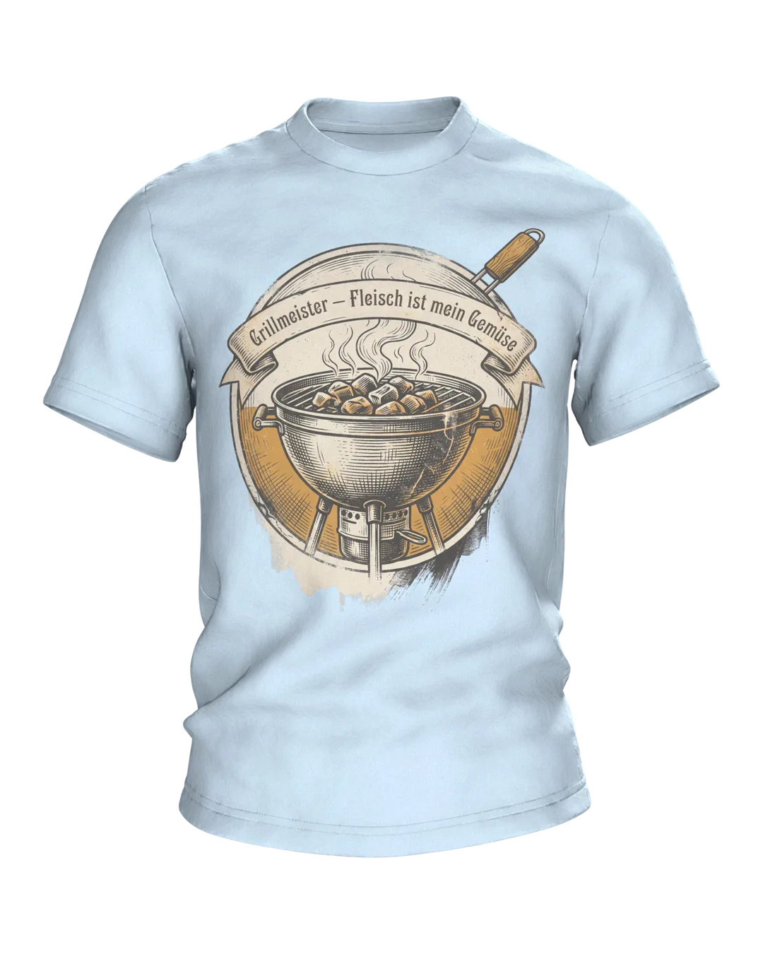 Kettle Grill T-shirt "Grillmeister, Fleisch ist mein Gemüse", vintage BBQ emblem