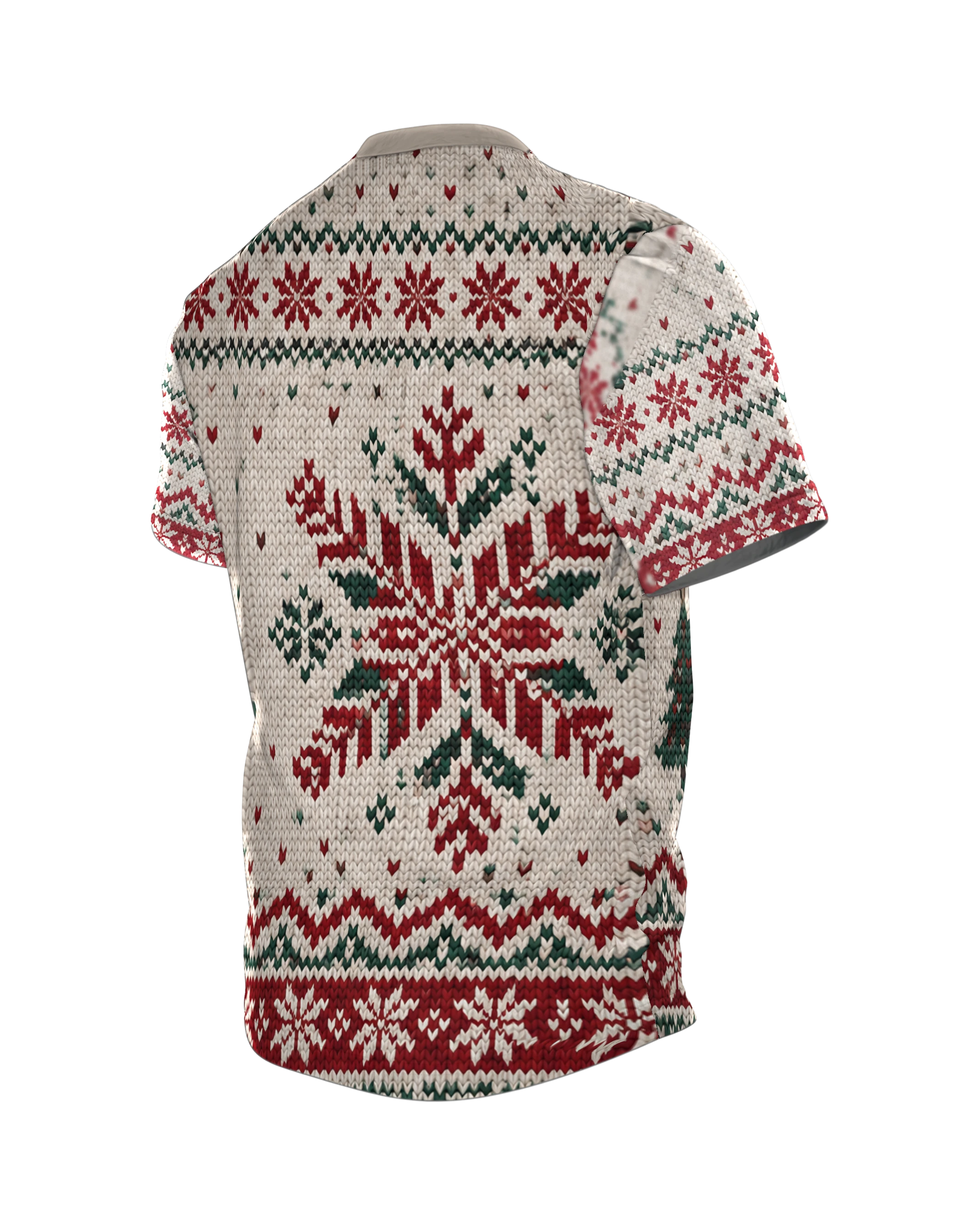 Pinguin Ugly Christmas T-Shirt in Norweger-Strickoptik, Rückseite schräg links