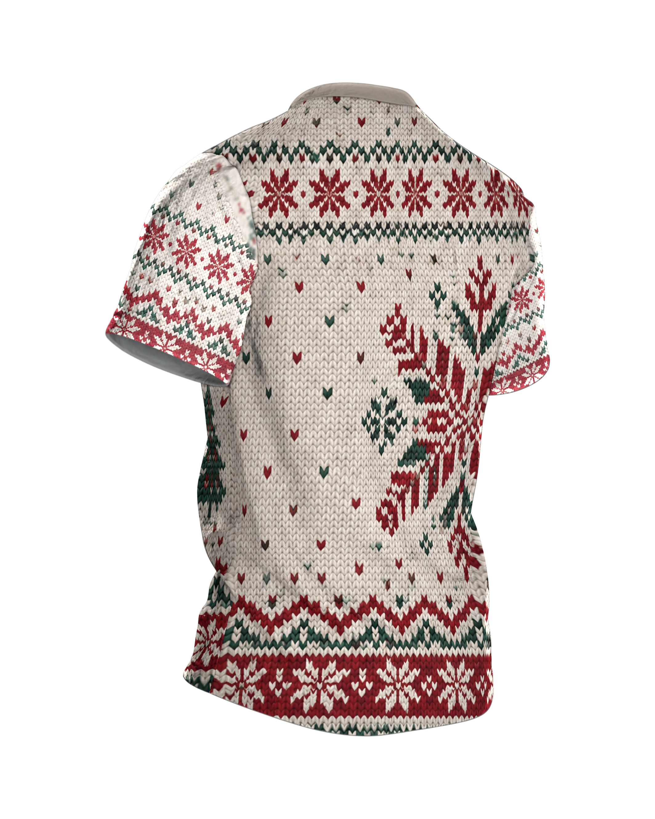 Pinguin Ugly Christmas T-Shirt in Norweger-Strickoptik, Rückseite schräg rechts