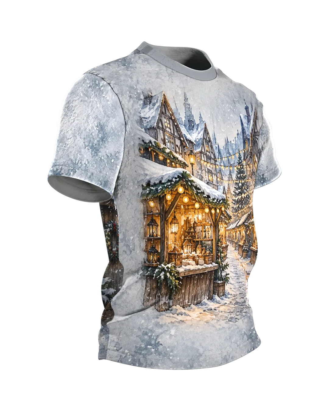 Weihnachtsmarkt T-Shirt: Fachwerkgasse im Lichterglanz, Seitenansicht links