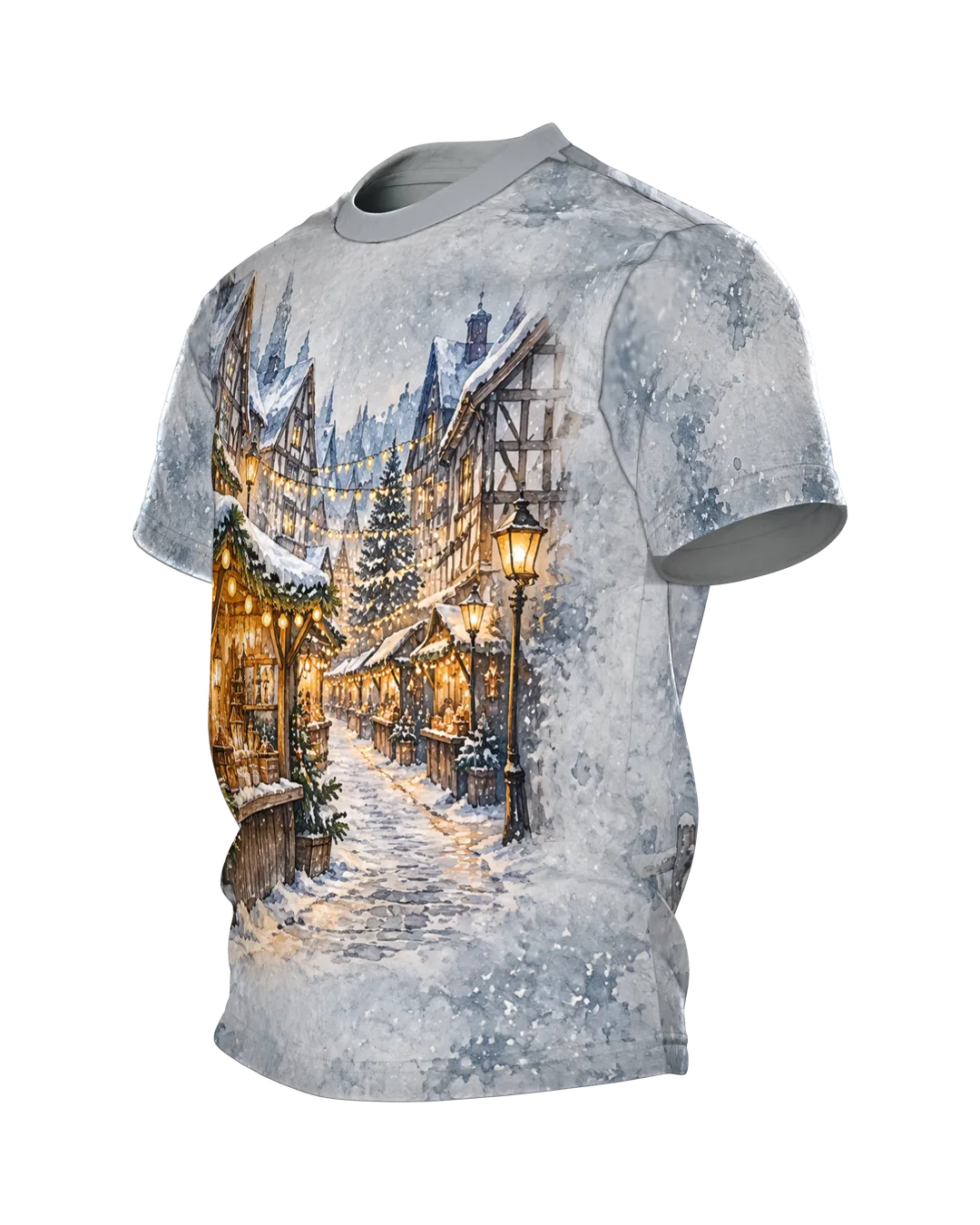 Weihnachtsmarkt T-Shirt: Fachwerkgasse im Lichterglanz, Seitenansicht rechts