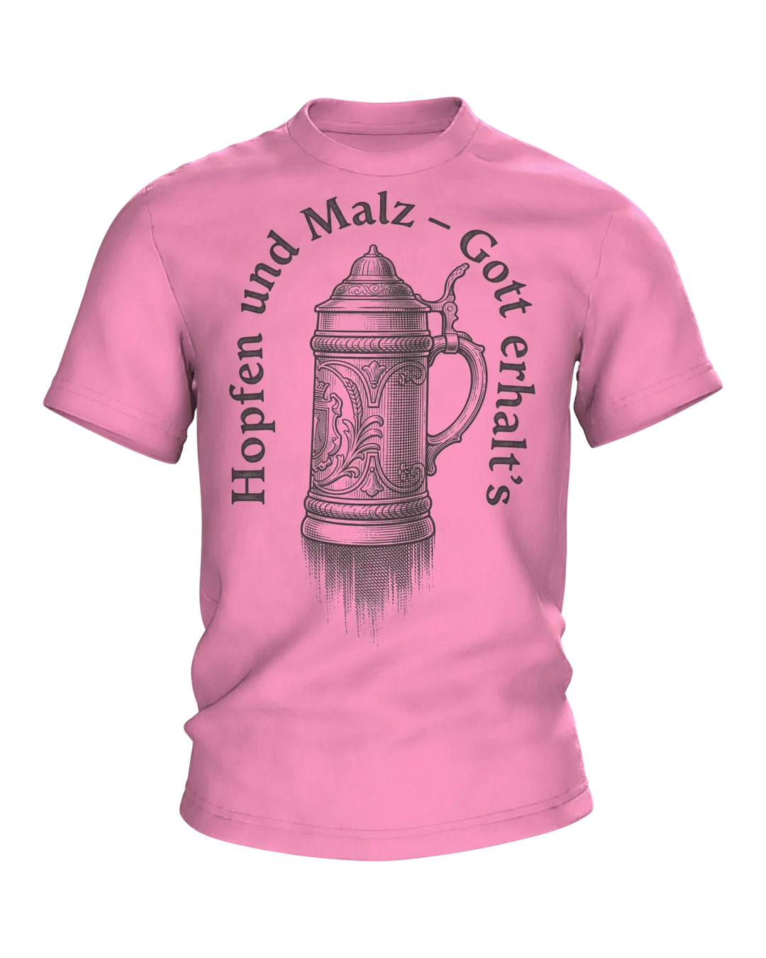 Beer Stein T-shirt "Hopfen und Malz, Gott erhalt's": Lidded Stein in Engraving Style, Sheaf of Grain on the Back