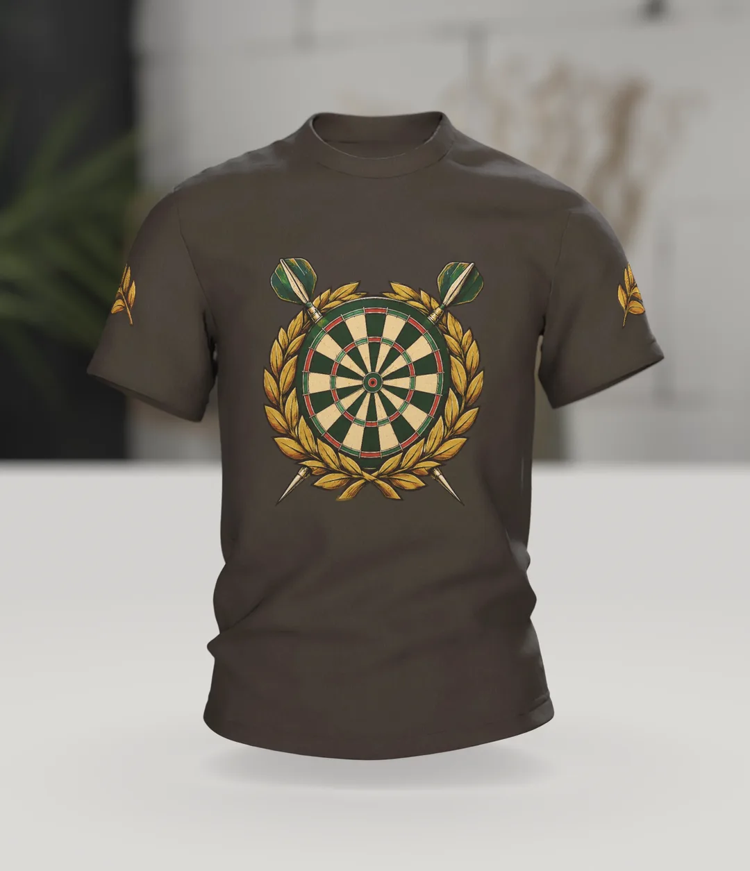 Darts Geschenk T-Shirt: Dartscheibe im Lorbeerkranz, Im Raum