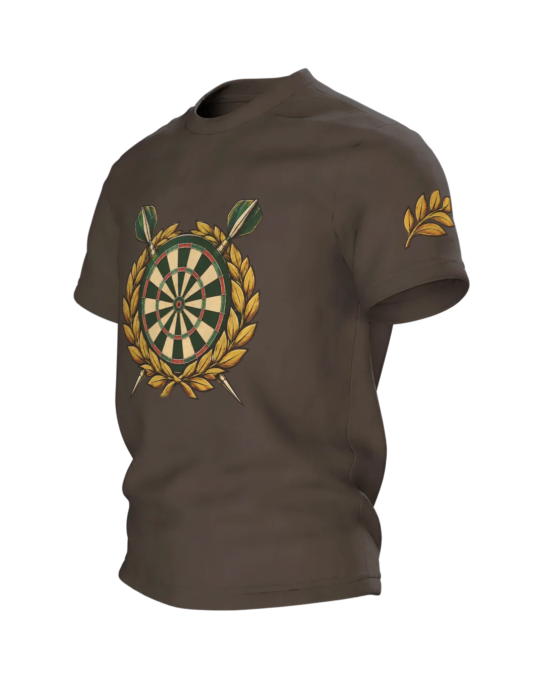 Darts Geschenk T-Shirt: Dartscheibe im Lorbeerkranz, Seitenansicht rechts