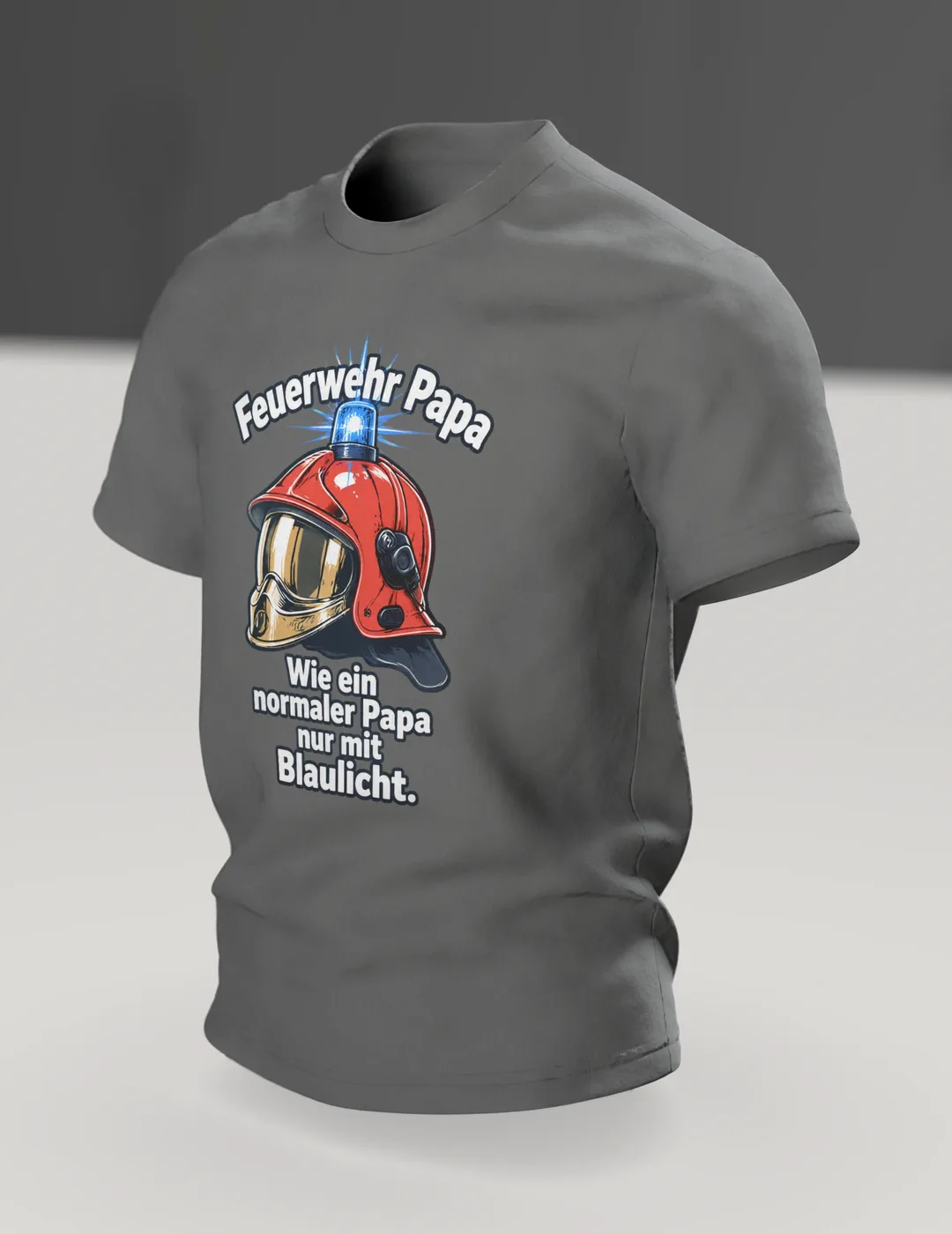 Firefighter Dad T-Shirt: Helmet with Blue Light, In context, angled