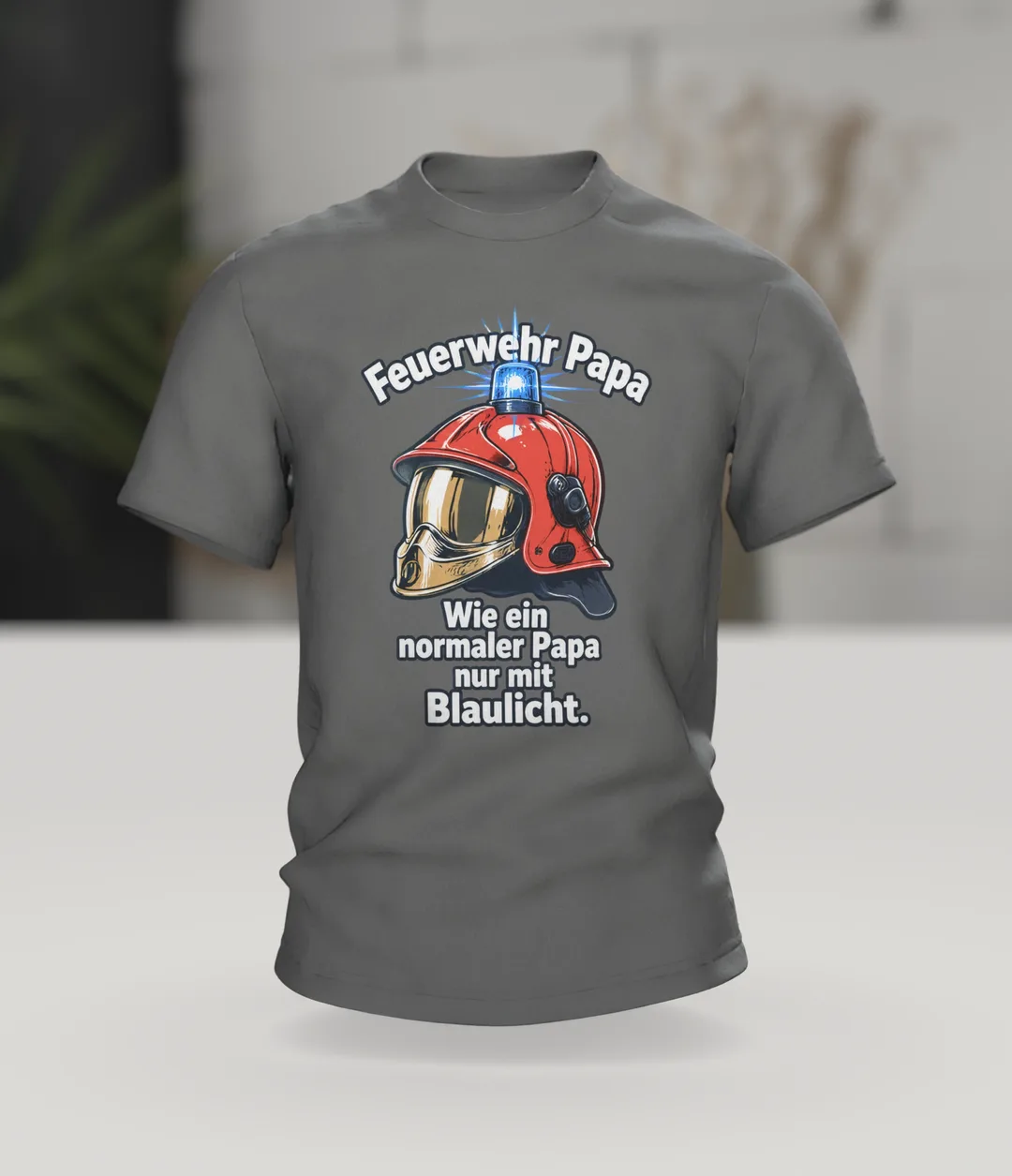 Firefighter Dad T-Shirt: Helmet with Blue Light, In context