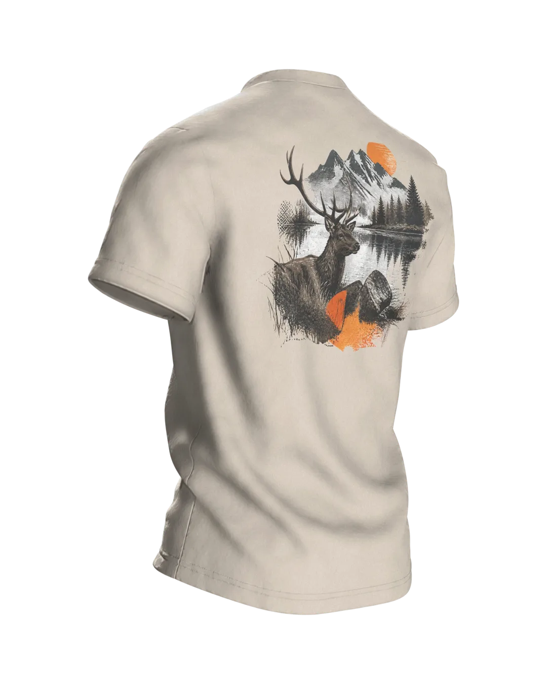 Hirsch Motiv-Shirt: Urbaner Wildtier-Look, Rückseite schräg rechts