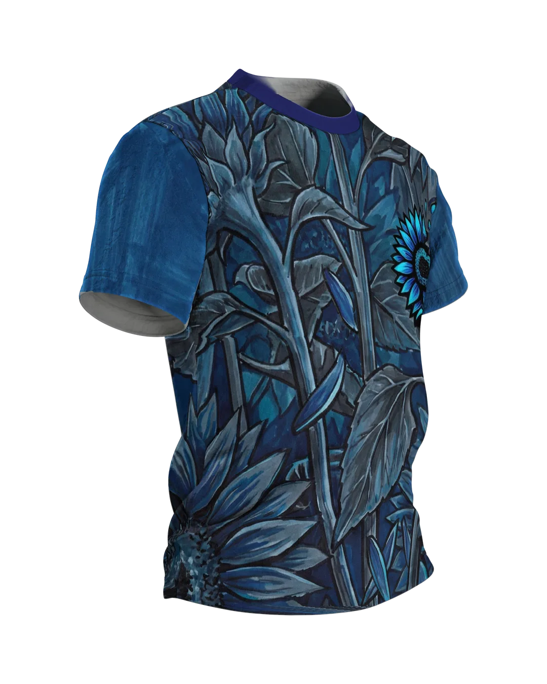 Sonnenblume Rundum-Shirt: Botanisches Design, Seitenansicht links