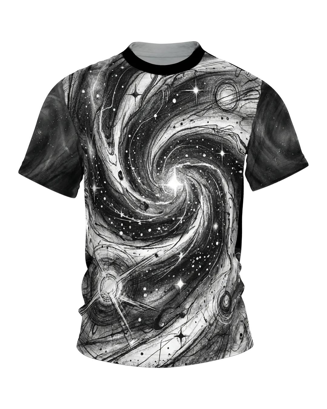 Spiral Galaxy T-shirt: Star Swirl in Black and White