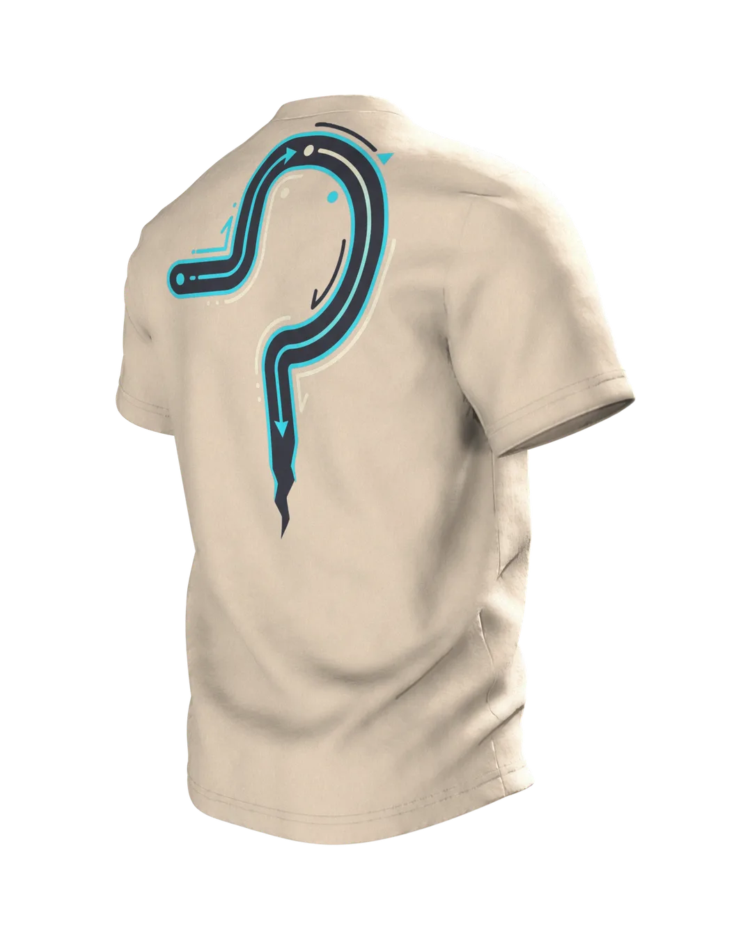 Läuft bei mir T-shirt "Läuft bei mir. Langsam, aber läuft", line art snail with lightning bolt, Back, angled left
