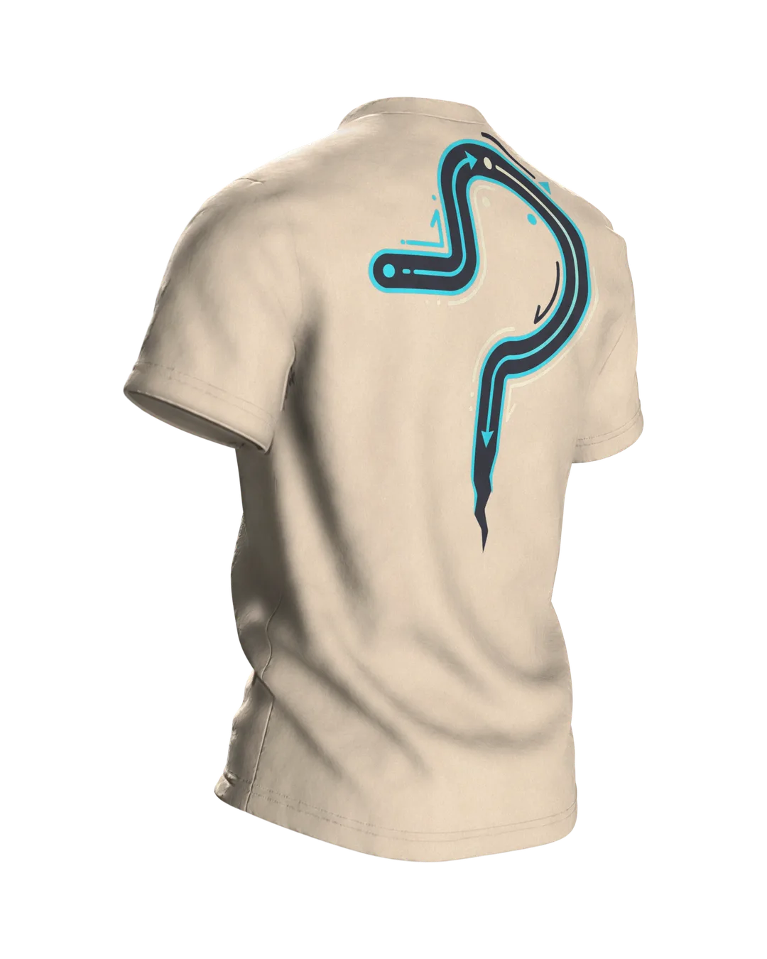 Läuft bei mir T-shirt "Läuft bei mir. Langsam, aber läuft", line art snail with lightning bolt, Back, angled right