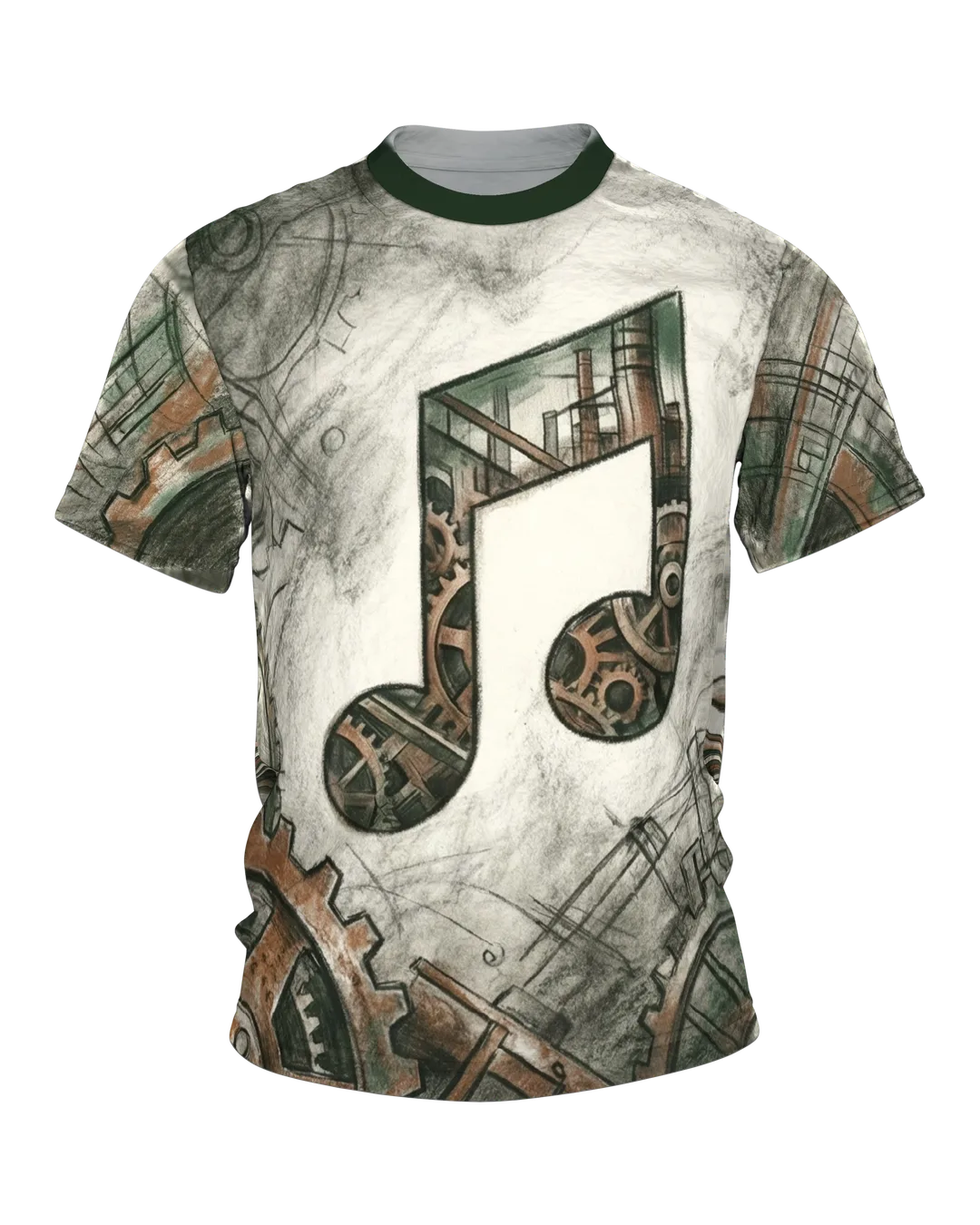 Steampunk Music Note T-shirt: Eighth Note Made of Gears and Rust