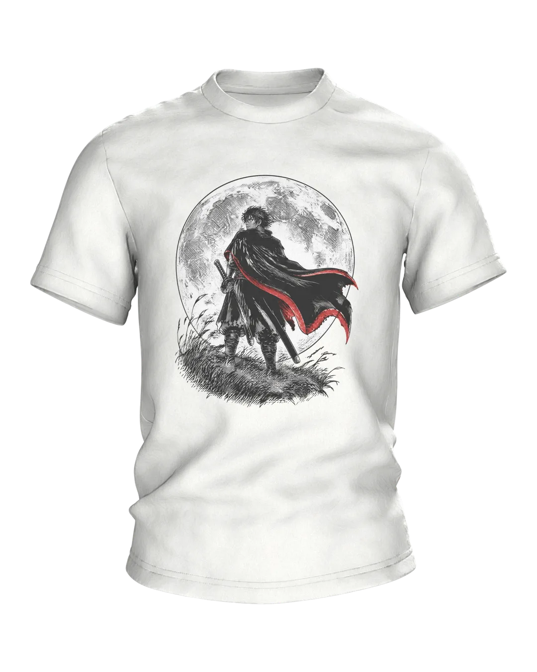 Anime Samurai T-Shirt: Manga-Krieger vor dem Vollmond