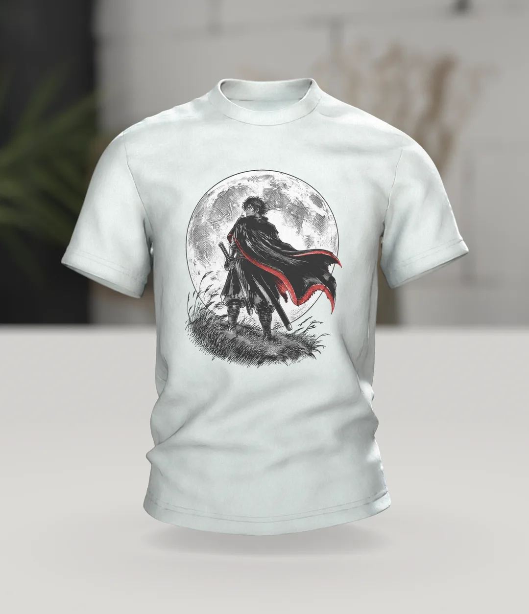 Anime Samurai T-Shirt: Manga Warrior Against the Full Moon, In context