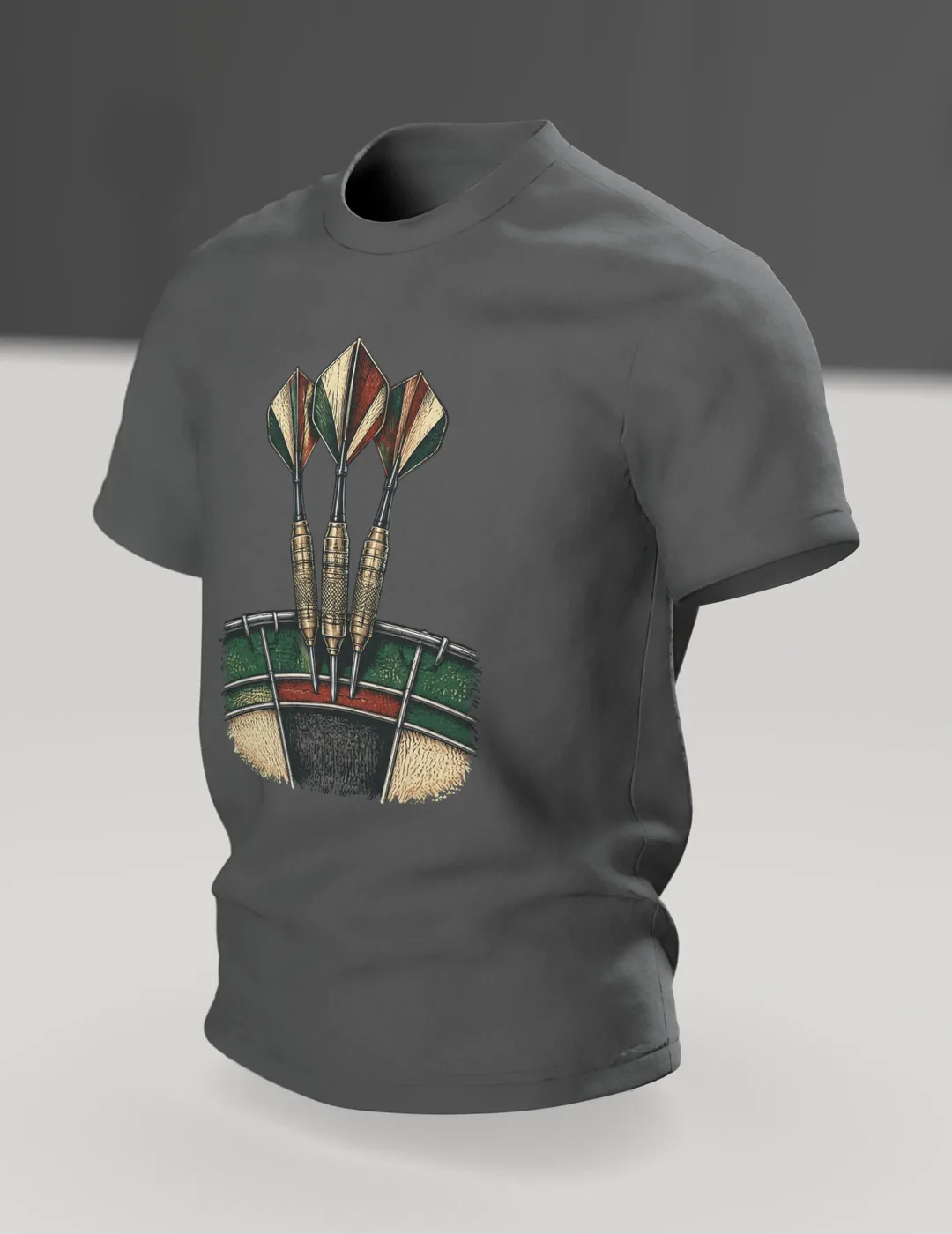 Dart Shirt: Drei Darts im Triple-Ring, Vintage-Stil, Im Raum, schräg