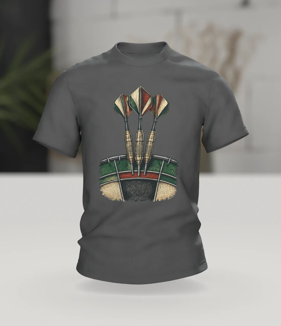 Dart Shirt: Drei Darts im Triple-Ring, Vintage-Stil, Im Raum