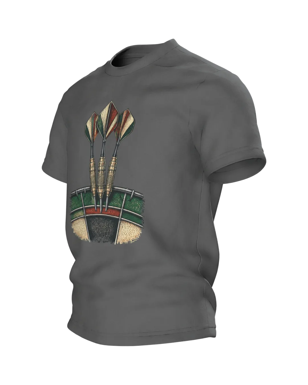Dart Shirt: Drei Darts im Triple-Ring, Vintage-Stil, Seitenansicht rechts