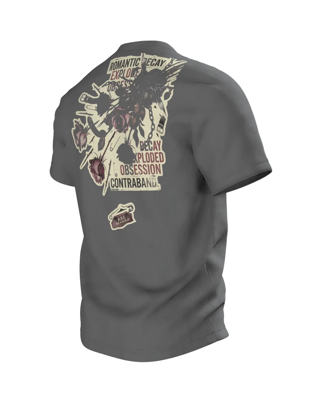 Rose mit Dornen Motiv-Shirt: Dunkel-Gothic Ästhetik, Rückseite schräg links