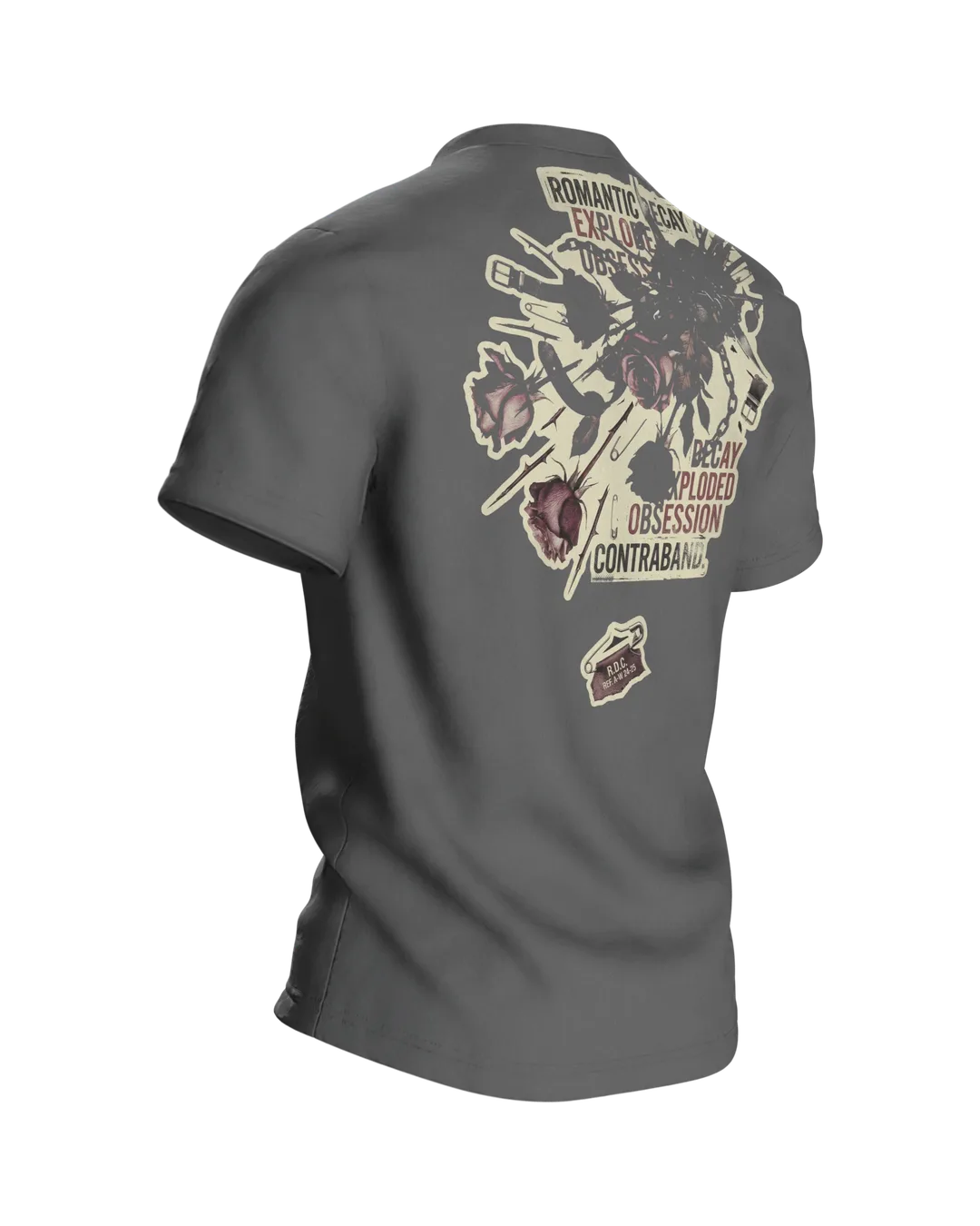 Rose mit Dornen Motiv-Shirt: Dunkel-Gothic Ästhetik, Rückseite schräg rechts