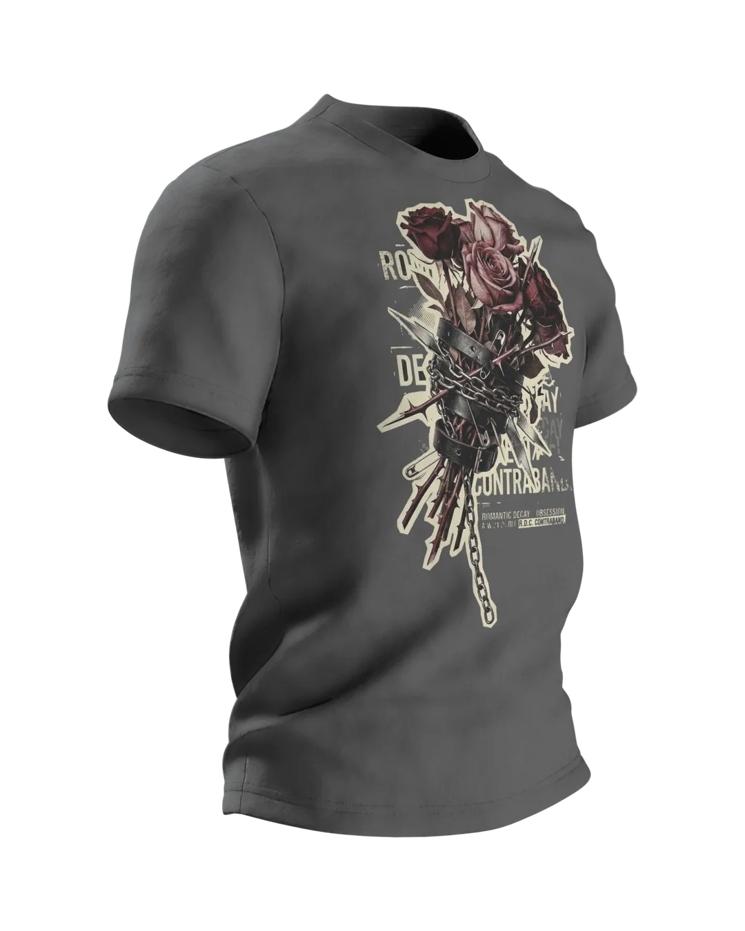 Rose mit Dornen Motiv-Shirt: Dunkel-Gothic Ästhetik, Seitenansicht links