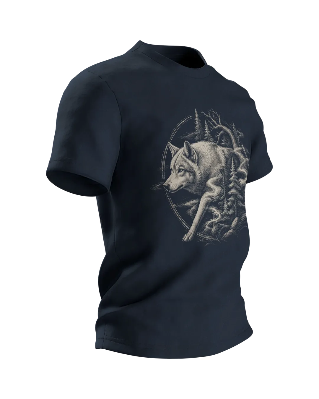 Wolf im Nebelwald T-Shirt: Mystisches Design, Seitenansicht links