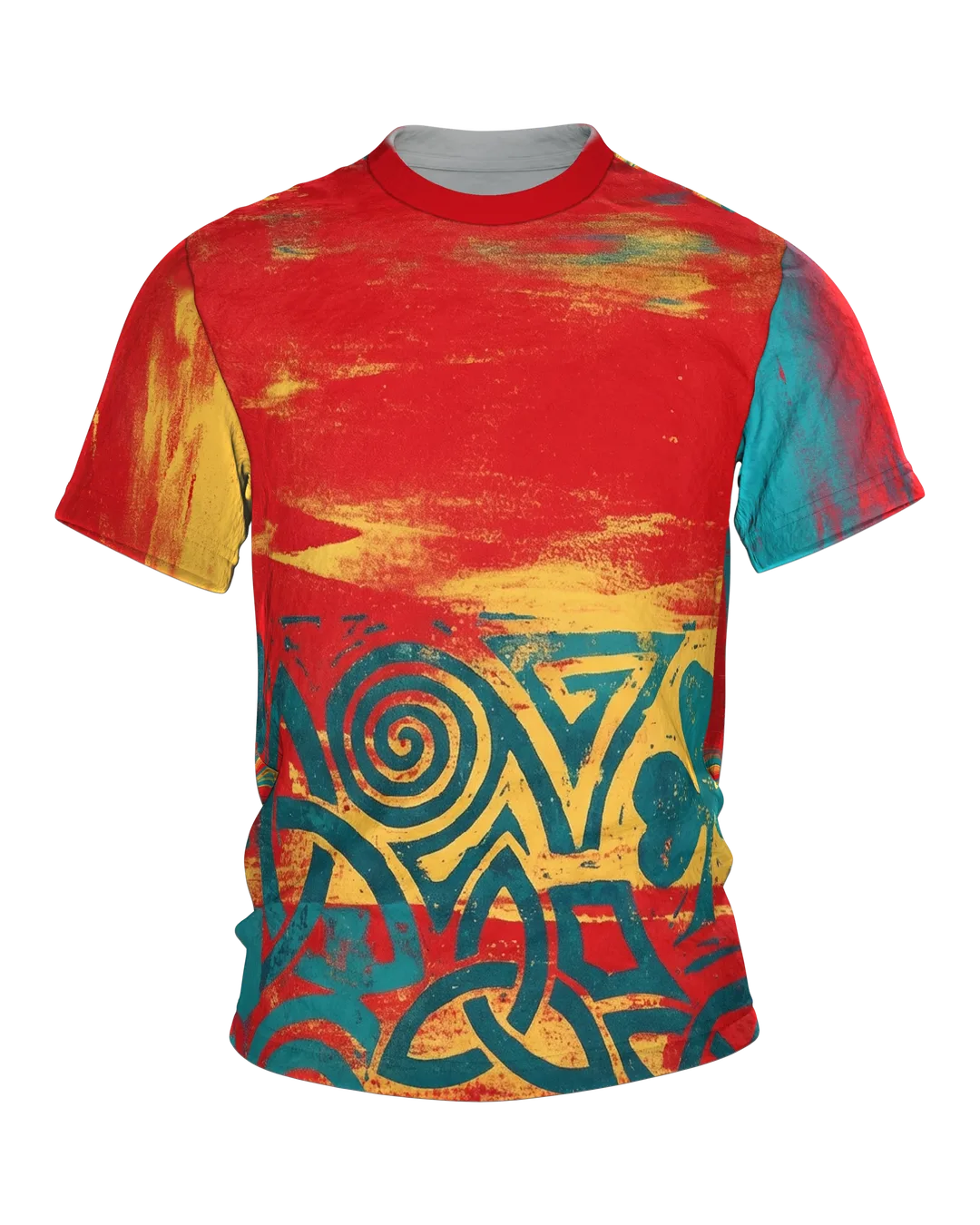 Celtic Knot T-shirt, Spiral and Shamrock in a Grunge Frieze