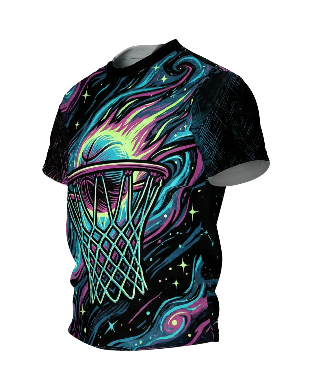 Slam Dunk & Buzzer Beater Rundum-Shirt: Dynamisches Basketball Design, Seitenansicht rechts